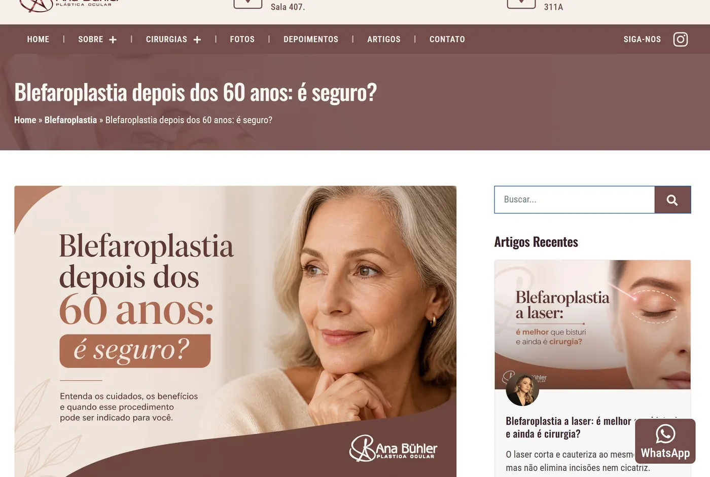 Artigo Blefaroplastia depois dos 60 anos no site da Dra. Ana Buhler