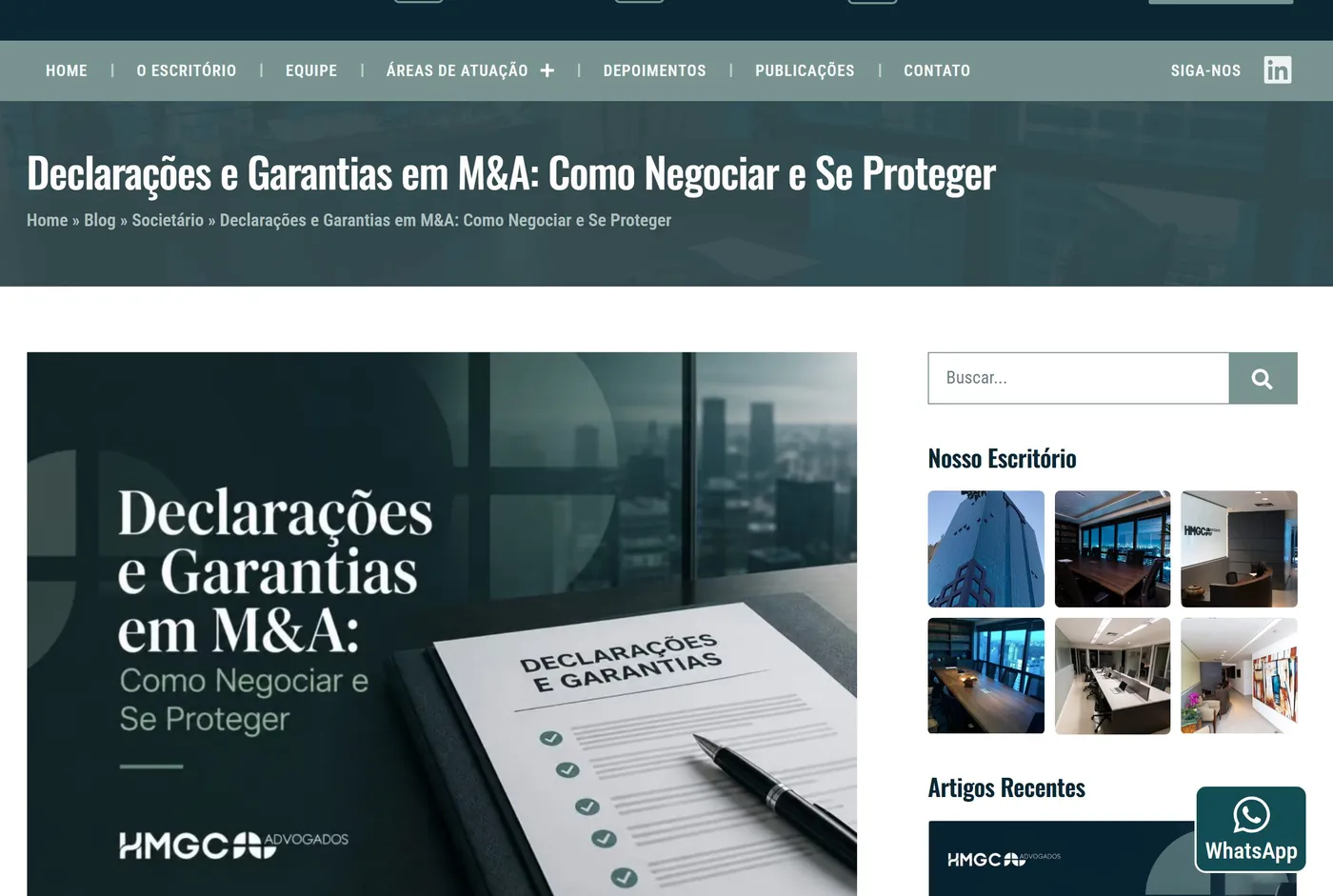 Artigo Declarações e Garantias em M&A no site da HMGC Advogados